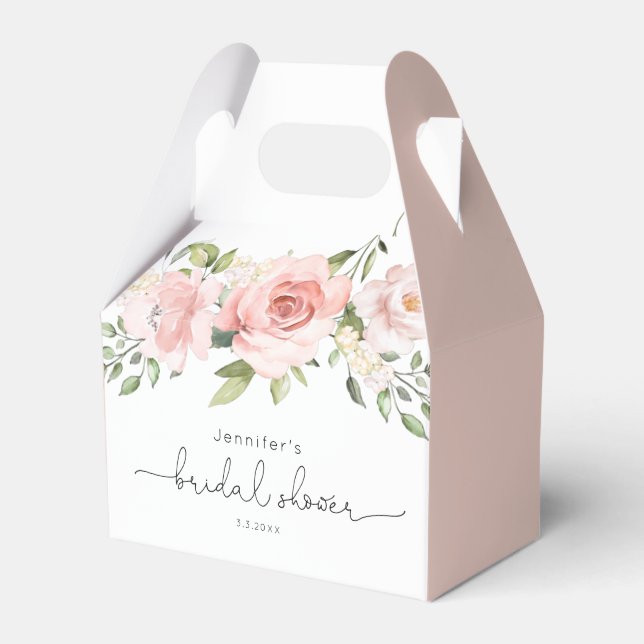 Blush pink floral bridal shower favor boxes (Front Side)