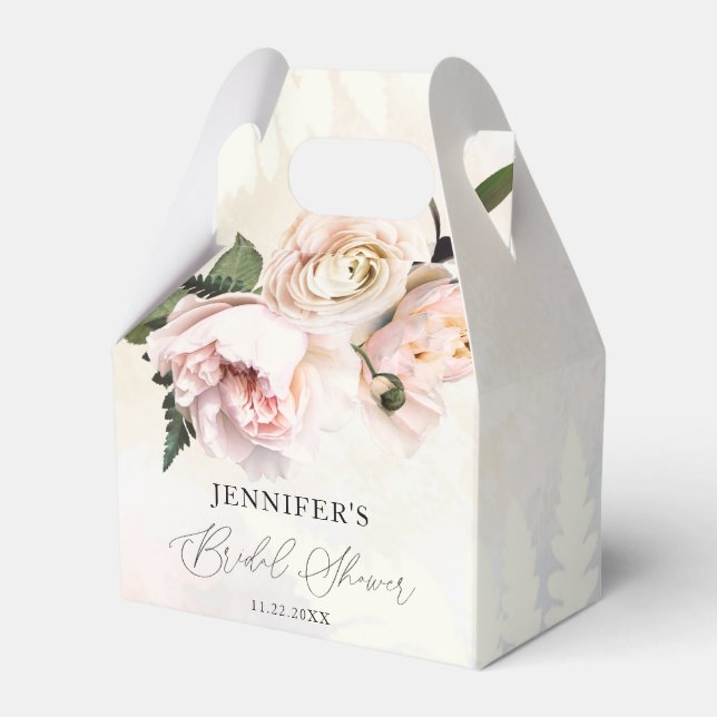 Blush Pink Floral Bridal Shower Favor Boxes (Front Side)