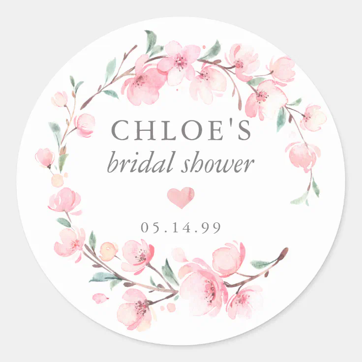 Blush Pink Floral Bridal Shower Favor Classic Round Sticker Zazzle