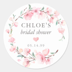 Blush Pink Floral Bridal Shower Favor Classic Round Sticker