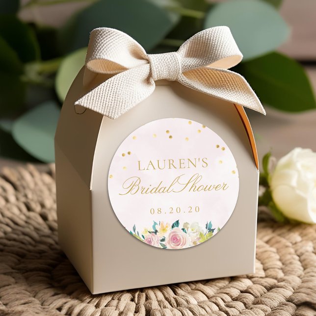 Blush Pink Floral Bridal Shower Favor Classic Round Sticker (Creator Uploaded)