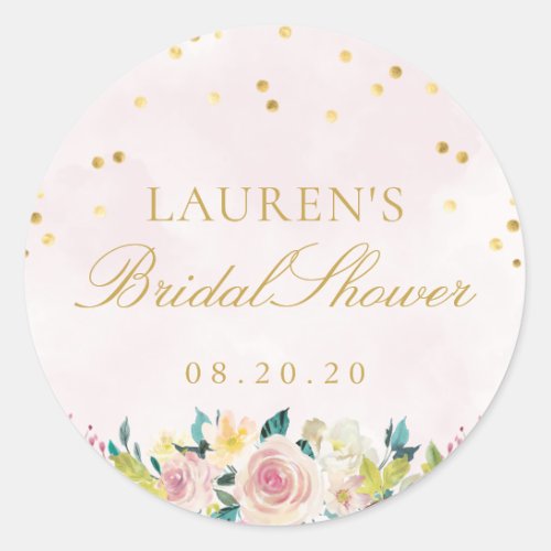 Blush Pink Floral Bridal Shower Favor Classic Round Sticker