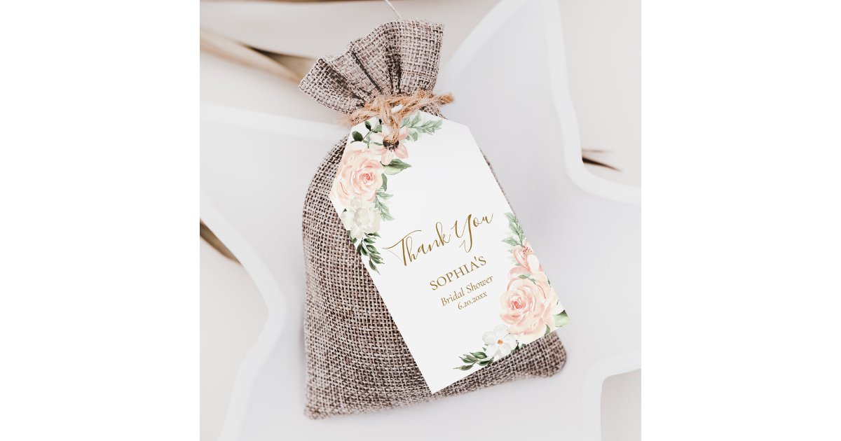 Blush Pink Floral Bridal Shower Favor Thank You Gift Tags | Zazzle