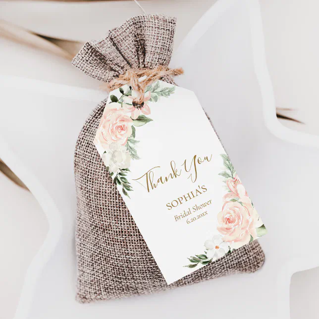 Blush Pink Floral Bridal Shower Favor Thank You Gift Tags | Zazzle
