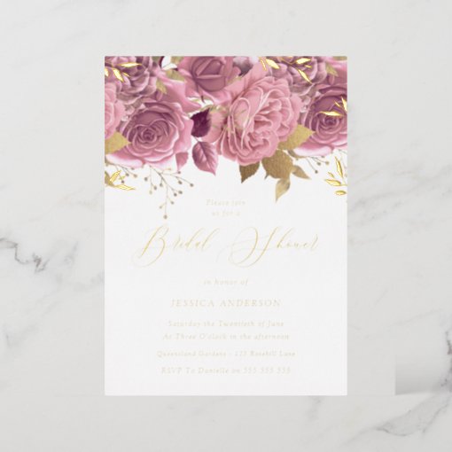 Blush Pink Floral Bridal Shower Gold Foil Invitation Zazzle