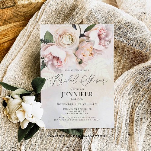 Blush Pink Floral Bridal Shower Invitation