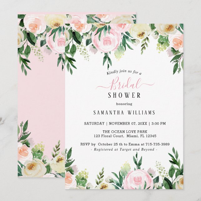 Blush Pink Floral Bridal Shower Invitation (Front/Back)