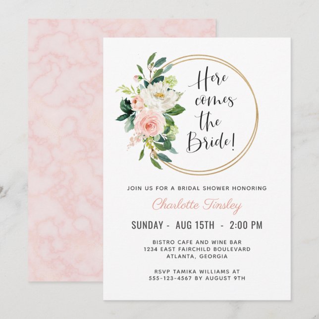 Blush Pink Floral Bridal Shower Invitation (Front/Back)