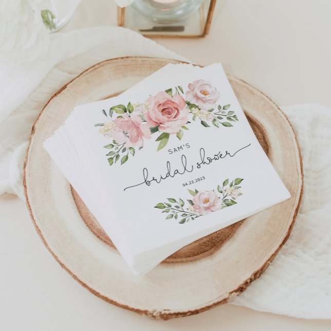 Blush pink floral bridal shower napkins (Creator Uploaded)