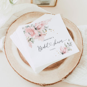 Blush pink floral bridal shower napkins