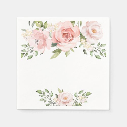 Blush pink floral bridal shower napkins