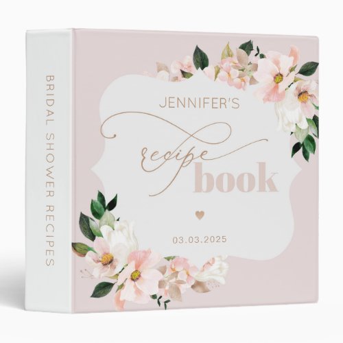 Blush pink floral bridal shower recipe book 3 ring binder