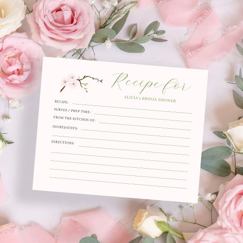 Blush pink floral bridal shower recipe card