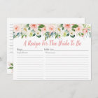 Blush Pink Floral Bridal Shower Recipe Cards