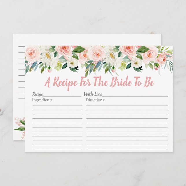 Blush Pink Floral Bridal Shower Recipe Cards (Front/Back)