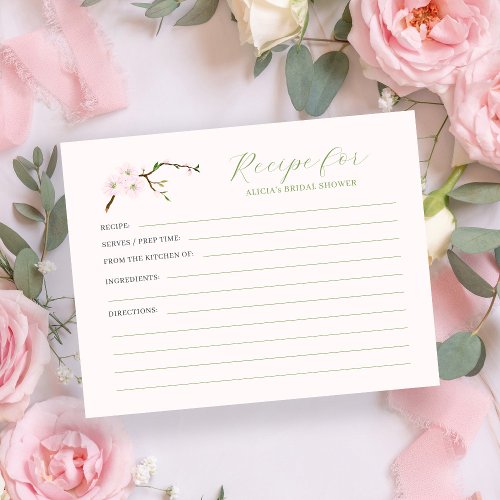 Blush pink floral bridal shower recipe  enclosure card