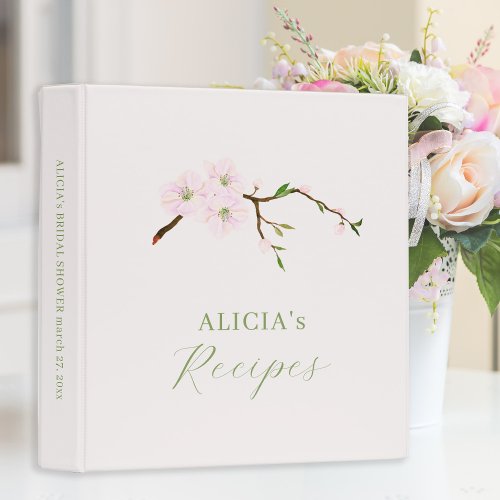 Blush pink floral bridal shower recipe organizer 3 ring binder