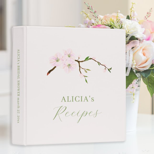 Blush pink floral bridal shower recipe organizer 3 ring binder (Creator Uploaded)