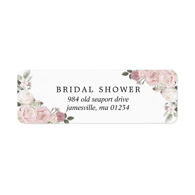 Blush Pink Floral Bridal Shower Return Address Label | Zazzle