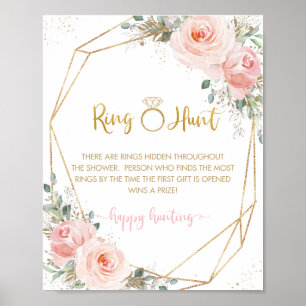 Blush Pink Floral Bridal Shower Ring Hunt Game Poster