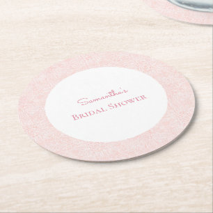 Blush Pink Floral Bridal Shower Round Paper Coaster