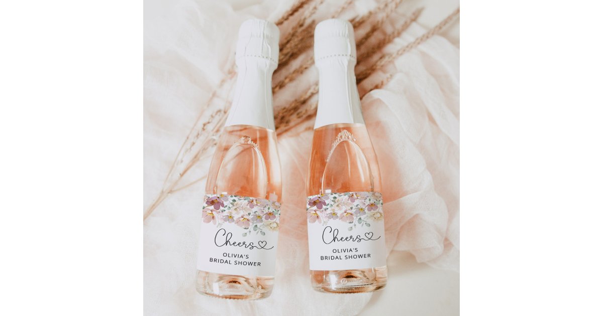 Blush pink floral bridal shower sparkling wine label | Zazzle