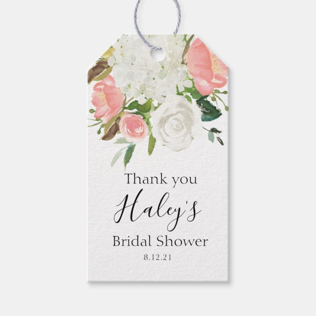 Blush pink floral Bridal Shower tag (Front)