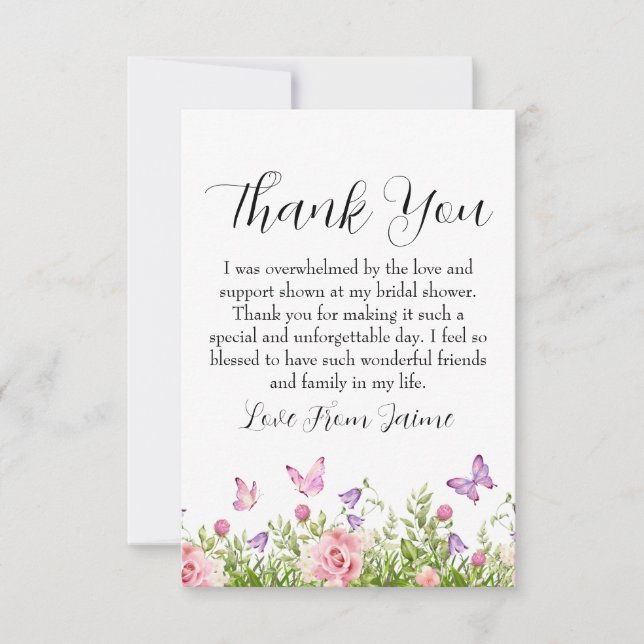 blush pink floral bridal shower thank you cards (Front)