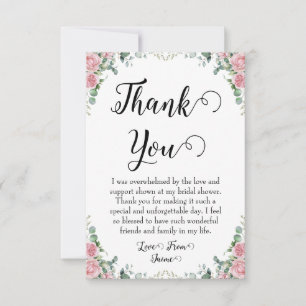 blush pink floral bridal shower thank you cards