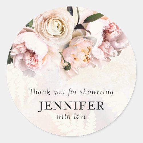 Blush Pink Floral Bridal Shower Thank you Classic Round Sticker