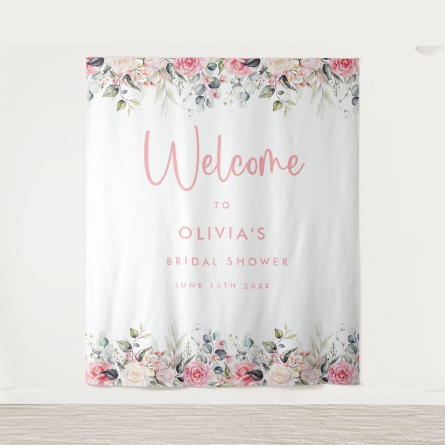 Blush Pink Floral Bridal Shower Welcome Backdrop (Front)