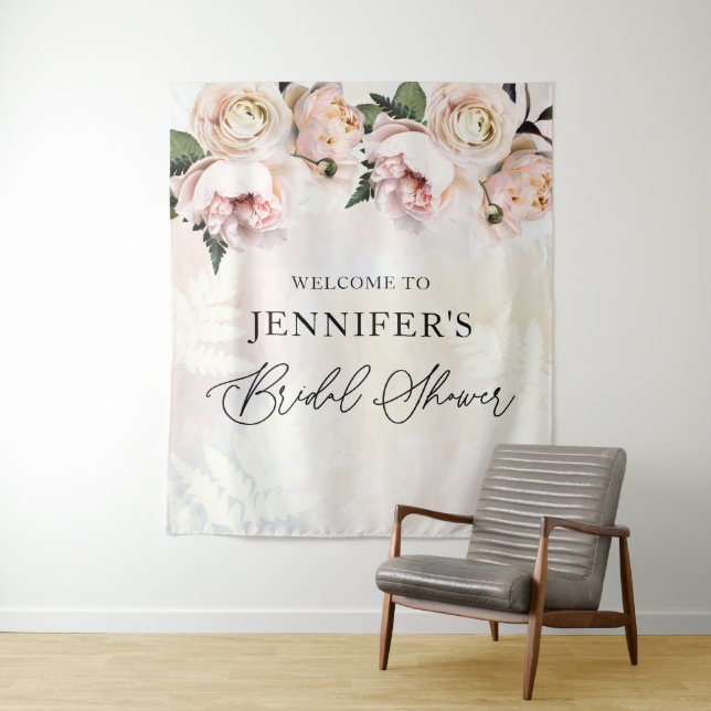 Blush Pink Floral Bridal Shower Welcome Backdrop (In Situ)