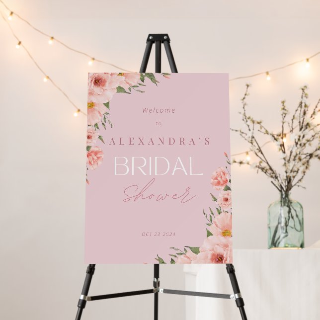 Blush Pink Floral Bridal Shower Welcome Sign (In Situ (Stand))