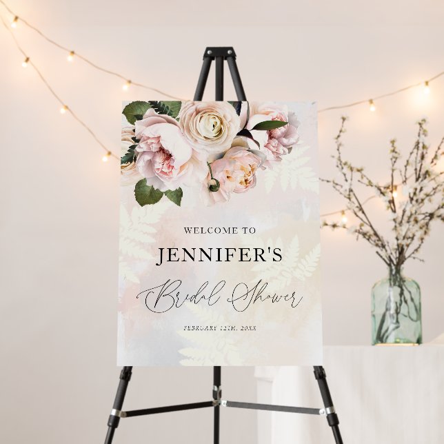 Blush Pink Floral Bridal Shower Welcome Sign (In Situ (Stand))