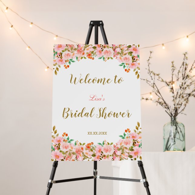 Blush Pink Floral Bridal Shower Welcome Sign (In Situ (Stand))