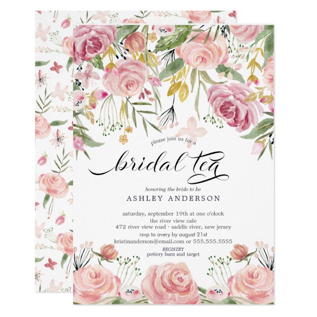 Blush Pink Floral Bridal Tea Invitation