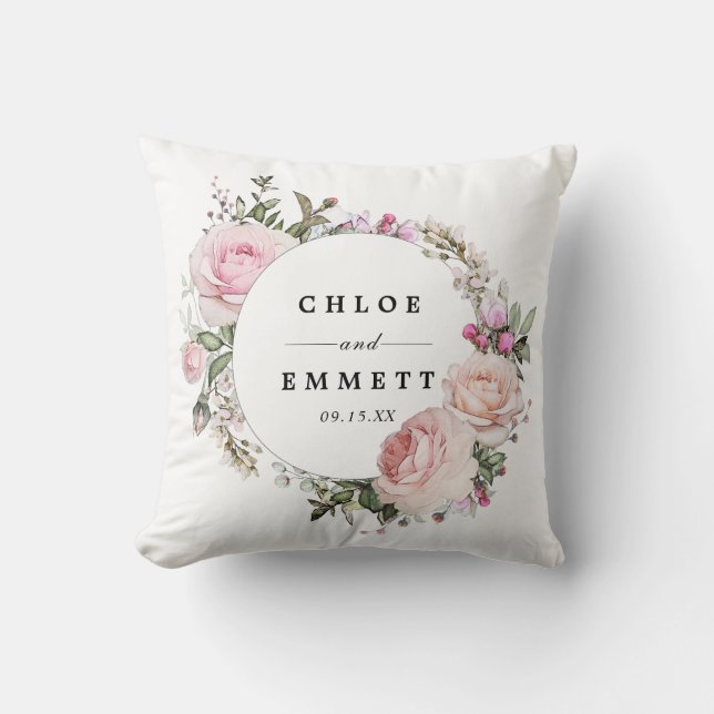 Blush Pink Floral Bridal Wedding Throw Pillow (Front)