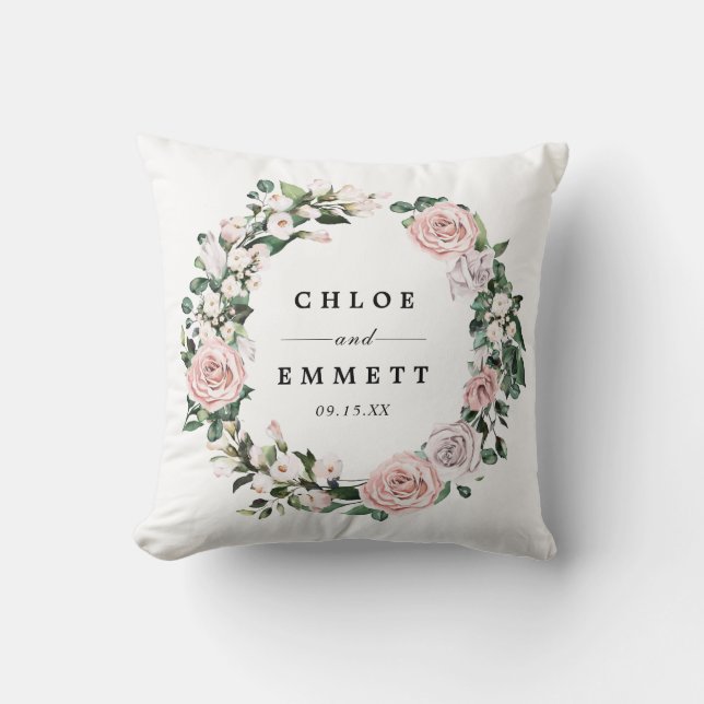 Blush Pink Floral Bridal Wedding Throw Pillow (Front)
