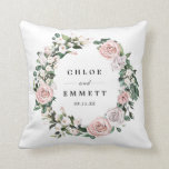 Blush Pink Floral Bridal Wedding Throw Pillow<br><div class="desc">Elegant and chic blush pink flowers create a beautiful wreath. It frames the wedding couple's names and wedding date. The newlyweds will love using this lovely reminder of their special day. This personalized wedding pillow is part of the Rosilyn collection. It contains many gift ideas for the newlyweds, bridal party...</div>