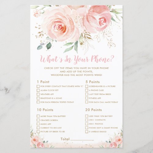 Blush Pink Floral Bridal Whats In Your Phone Game