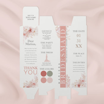 Blush Pink Floral Bridesmaid Details Wine Box by EverAfterDesignCo at Zazzle