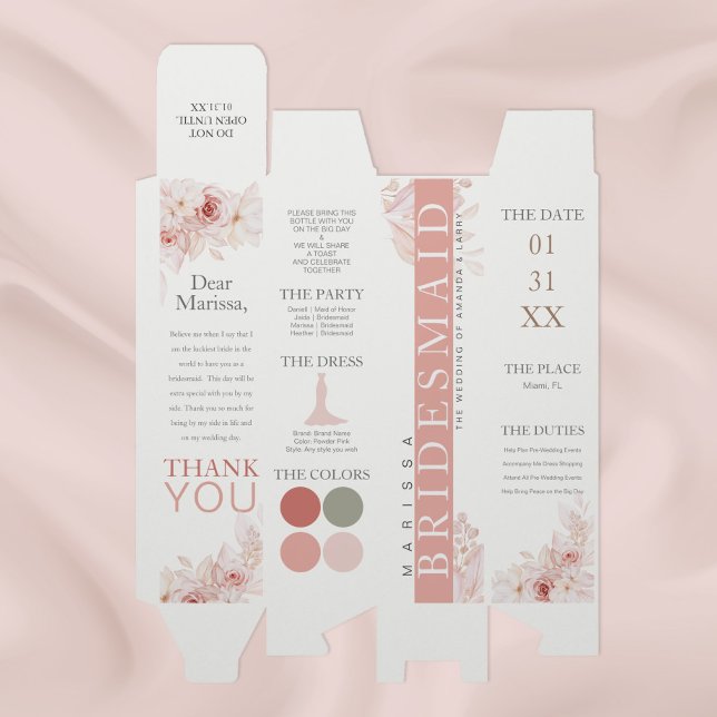 Blush Pink Floral Bridesmaid Details Wine Box (Creator Uploaded)