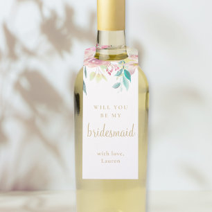 Blush Pink Floral Bridesmaid Proposal Bottle Hanger Tag