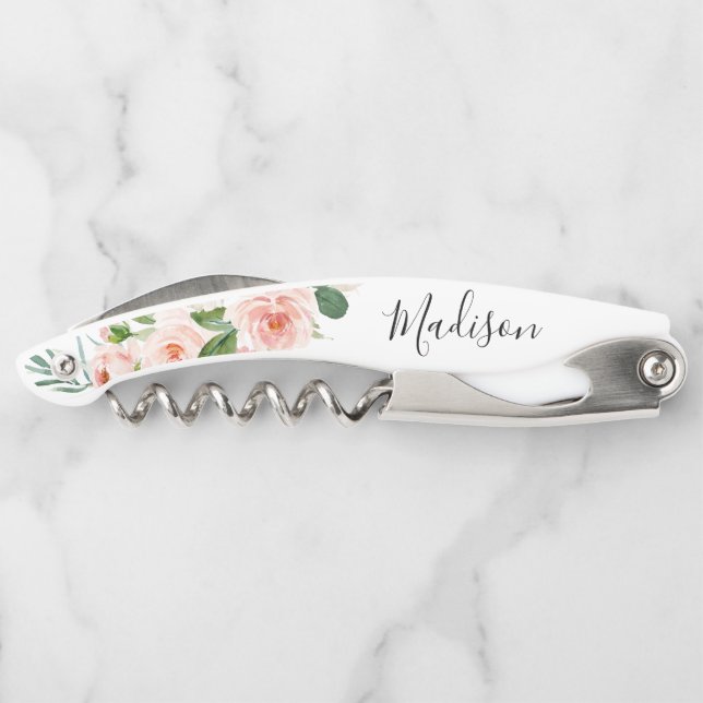 Blush Pink Floral Bridesmaid Proposal Waiter's Corkscrew (Back)