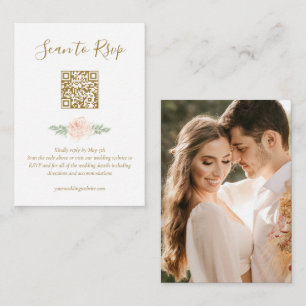 Blush Pink Floral Budget QR Code RSVP Enclosure Card