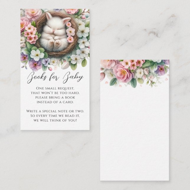 Blush Pink floral bunny Baby Shower Book Request Enclosure Card (Front/Back)
