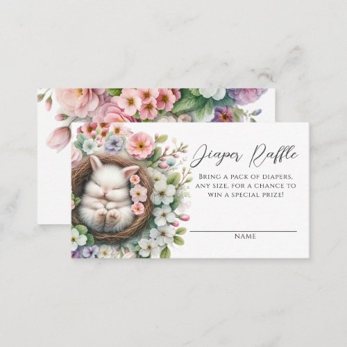Blush Pink floral bunny Baby Shower Diaper Raffle Enclosure Card