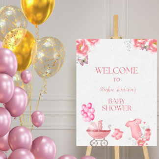 Blush Pink Floral Bunny Baby Shower Welcome Sign