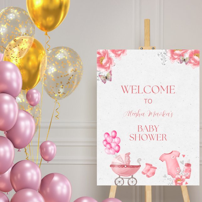 Blush Pink Floral Bunny Baby Shower Welcome Sign (Creator Uploaded)