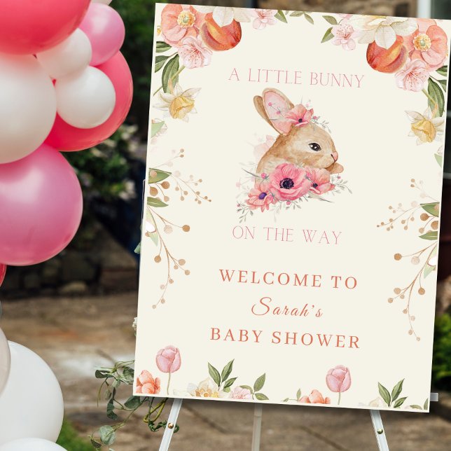 Blush Pink Floral Bunny Baby Shower Welcome Sign  (Creator Uploaded)